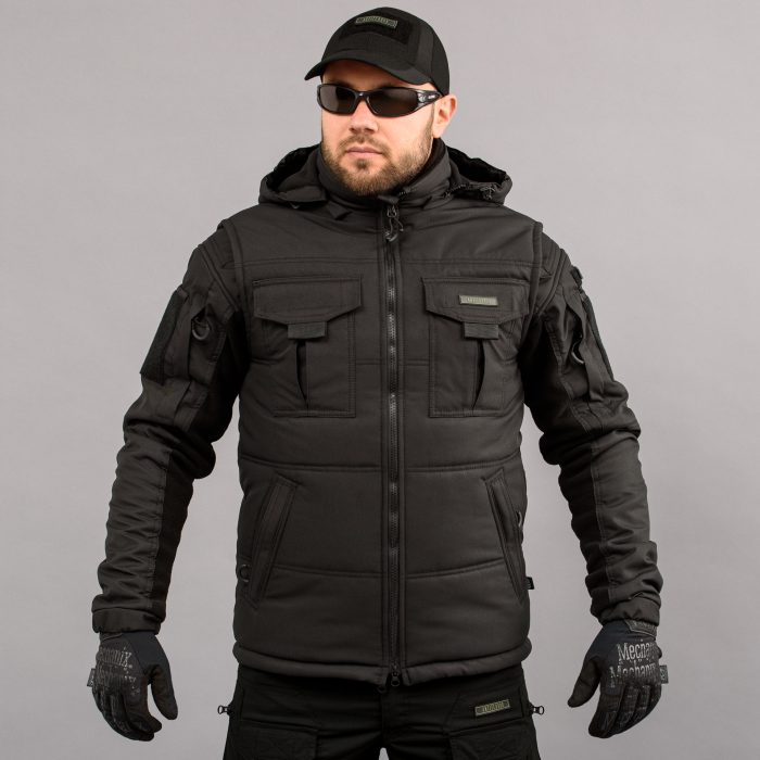 Жилетка утеплена, з капюшоном "ANTITERROR II" BLACK (Мембрана + Синтепон) - Зображення 1