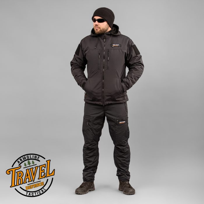 Вітровка "TRAVEL DEFENCE" BLACK (Таслан + Мікрофліс) - Зображення 11