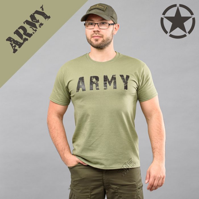 Футболка з принтом "ARMY" OLIVE (Бавовна) - Зображення 1