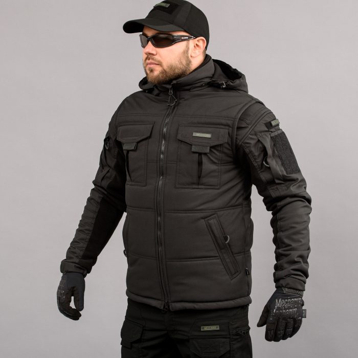 Жилетка утеплена, з капюшоном "ANTITERROR II" BLACK (Мембрана + Синтепон) - Зображення 2