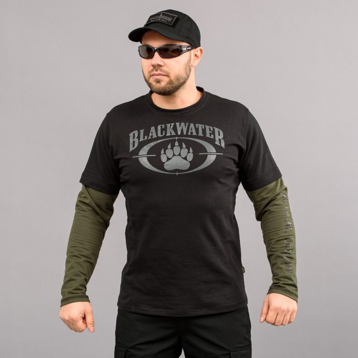 Футболка з рукавами "BLACK WATER" BLACK & OLIVE (Трикотаж) - Зображення 1