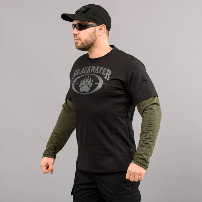 Футболка з рукавами "BLACK WATER" BLACK & OLIVE (Трикотаж) - Зображення 2