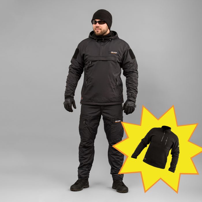 Комплект "TRAVEL DEFENCE" 3 в 1 АНОРАК BLACK (Таслан + Мікрофліс) - Зображення 1