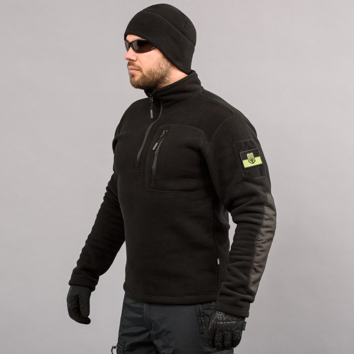 Толстовка тактична 1/4 Zip "TRAVEL DEFENCE" BLACK (Мікрофліс) - Зображення 2