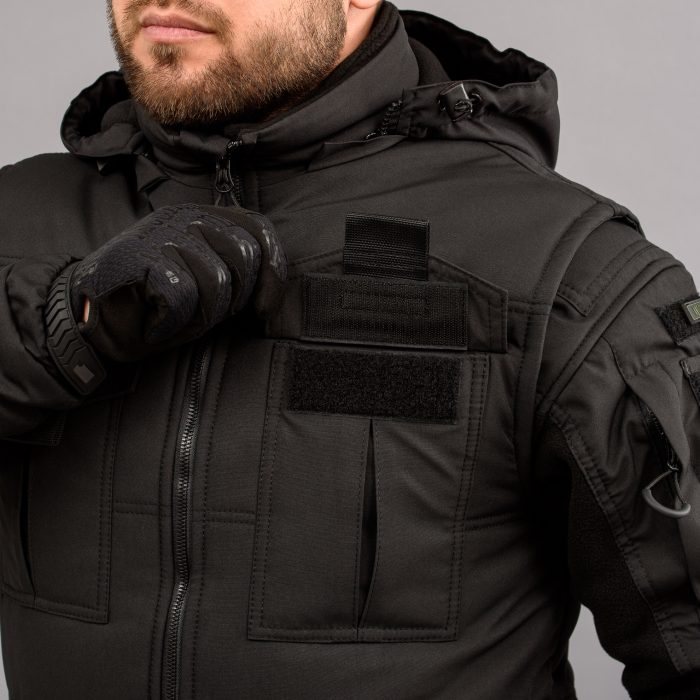 Жилетка утеплена, з капюшоном "ANTITERROR II" BLACK (Мембрана + Синтепон) - Зображення 6