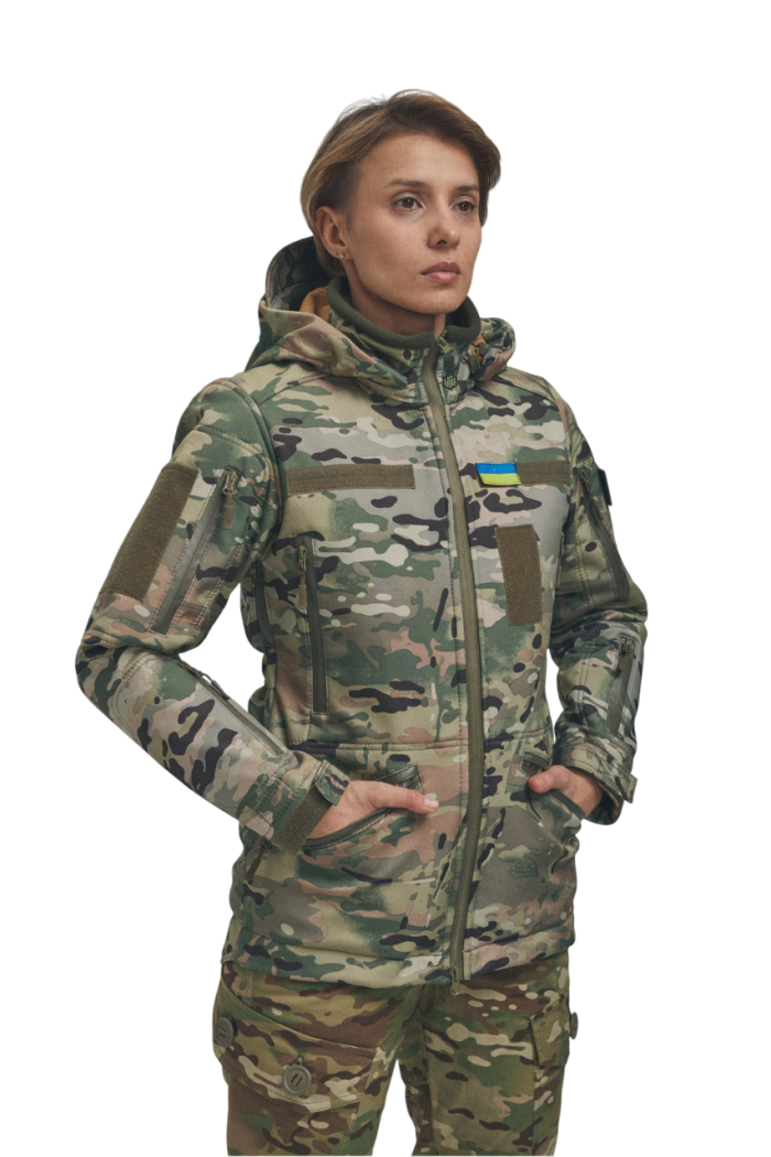 Зимова утеплена жіноча FS куртка-трансформер Soft Shell 2в1, мультикам - Зображення 1