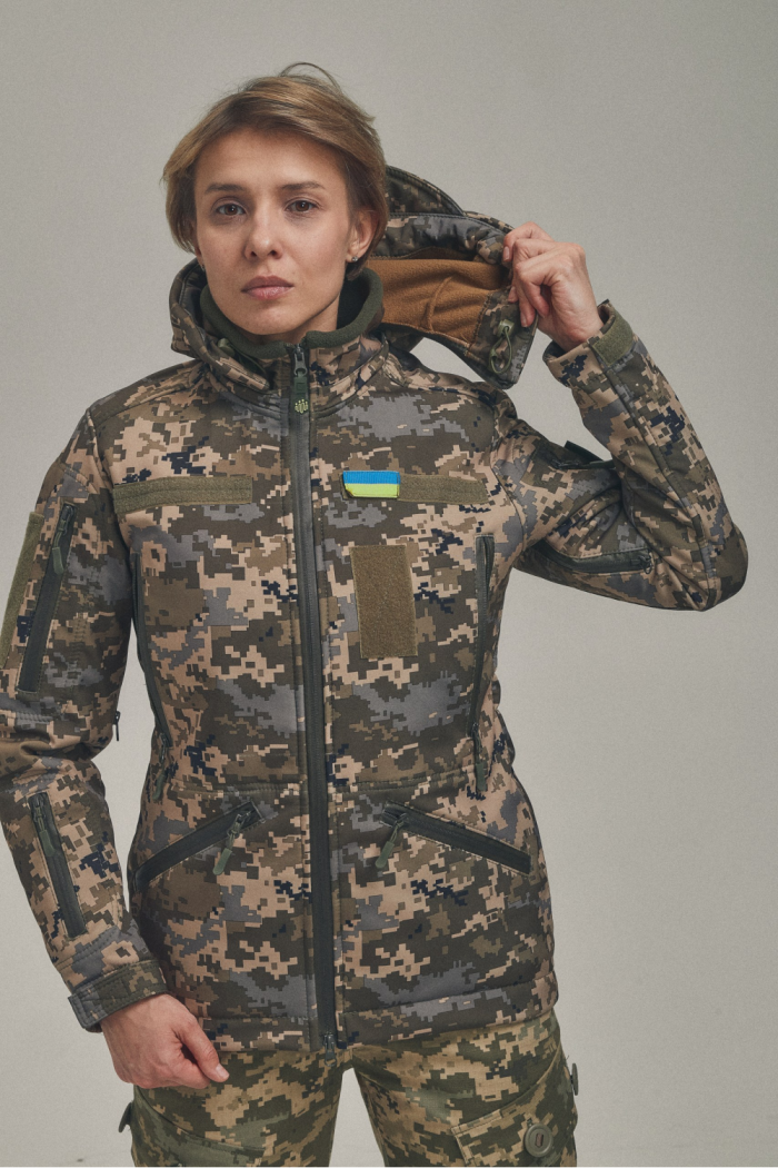 Зимова утеплена жіноча FS куртка-трансформер Soft Shell 2в1, піксель - Зображення 3