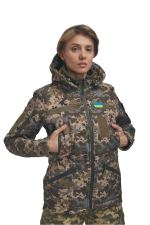 Зимова утеплена жіноча FS куртка-трансформер Soft Shell 2в1, піксель