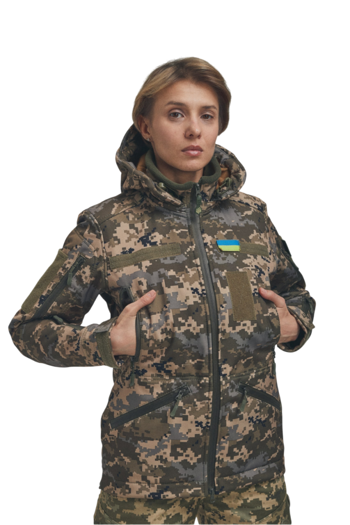 Зимова утеплена жіноча FS куртка-трансформер Soft Shell 2в1, піксель - Зображення 1