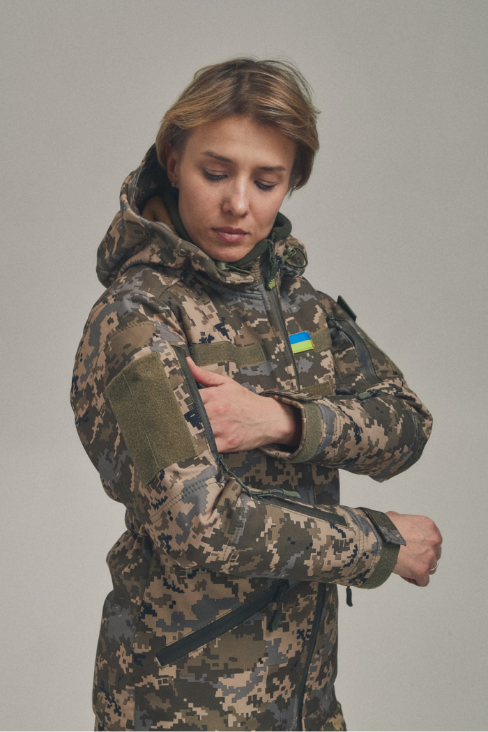 Зимова утеплена жіноча FS куртка-трансформер Soft Shell 2в1, піксель - Зображення 4