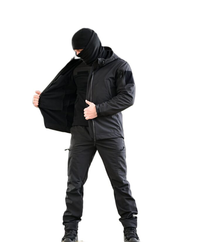 Утеплений тактичний костюм Softshell 5в1 Softshell + Fleece Set Чорний - Зображення 1