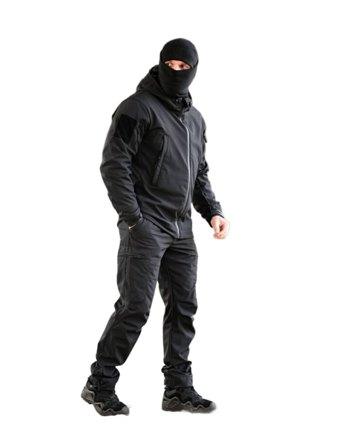 Утеплений тактичний костюм Softshell 5в1 Softshell + Fleece Set Чорний - Зображення 5