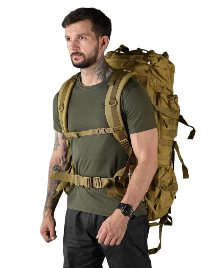 Рюкзак тактичний 100 л. рамний з водонепроникного матеріалу КОЙОТ - Зображення 3