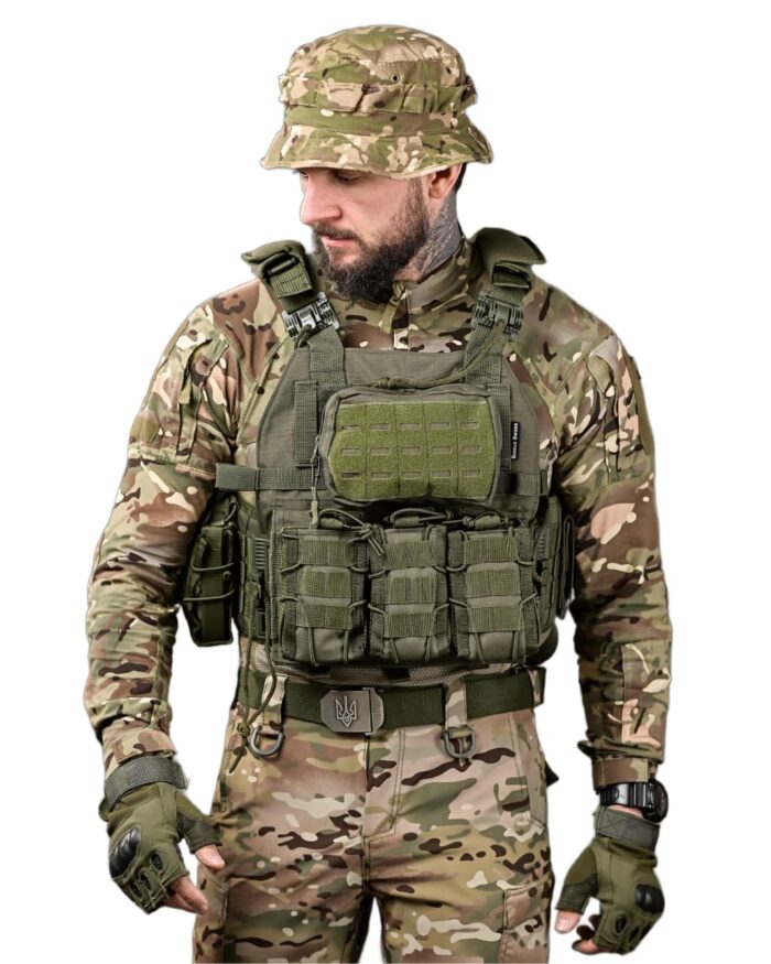 Тактична плитоноска з підсумками Cordura 4 точки скидання Олива - Зображення 2