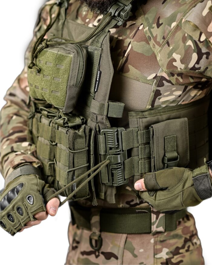 Тактична плитоноска з підсумками Cordura 4 точки скидання Олива - Зображення 9