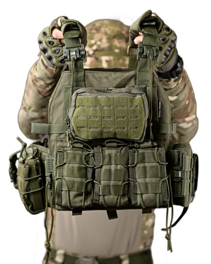 Тактична плитоноска з підсумками Cordura 4 точки скидання Олива - Зображення 1