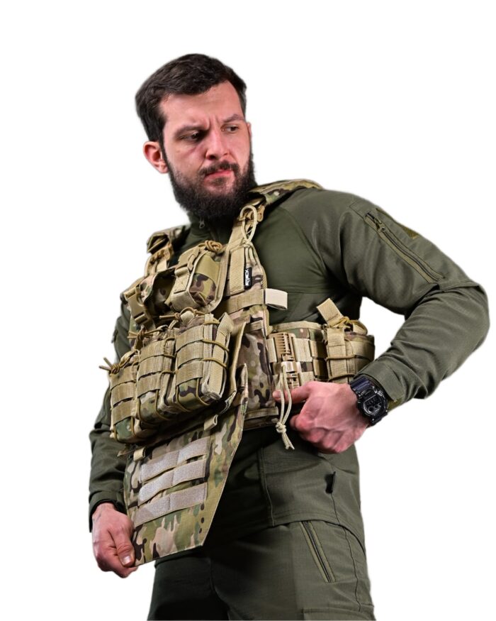 Тактична плитоноска Attack з напашником та підсумками CORDURA Мультикам - Зображення 2