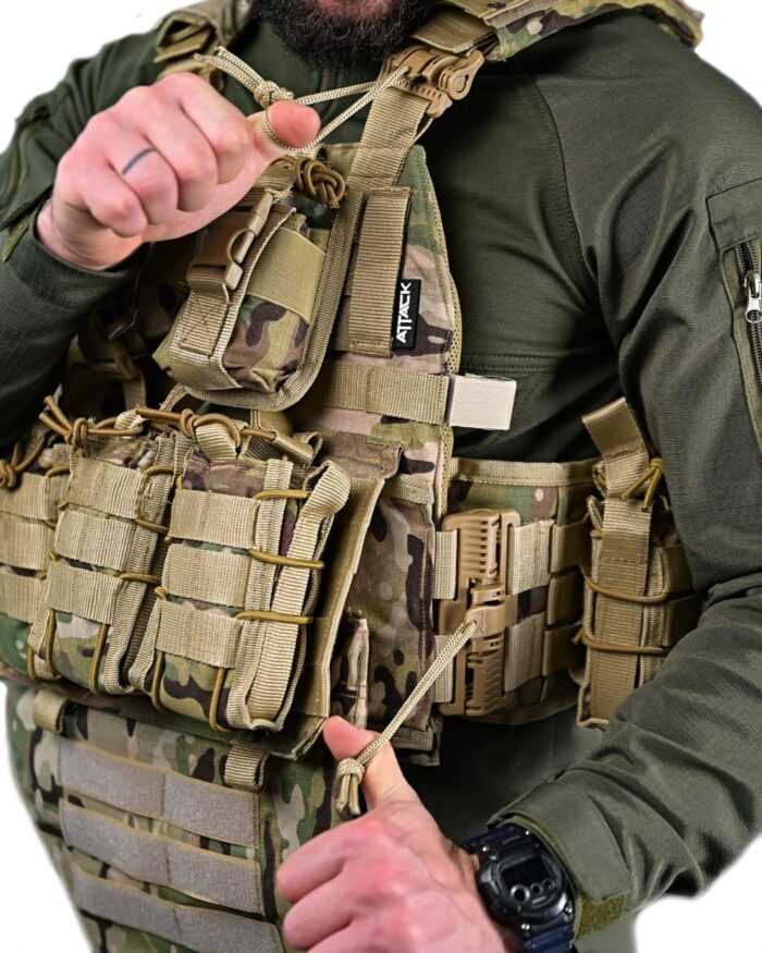 Тактична плитоноска Attack з напашником та підсумками CORDURA Мультикам - Зображення 5