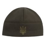Шапка флісова Без Відвороту З Тризубом, Dark olive, - Зображення 3