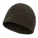Шапка флісова Без Відвороту З Тризубом, Dark olive, - Зображення 2