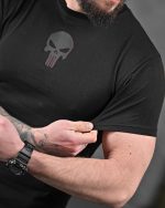 Бавовняна мілітарі футболка Punisher чорна - Зображення 4