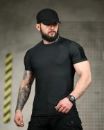 Тактична компресійна футболка (Compression Fit) чорна - Зображення 3