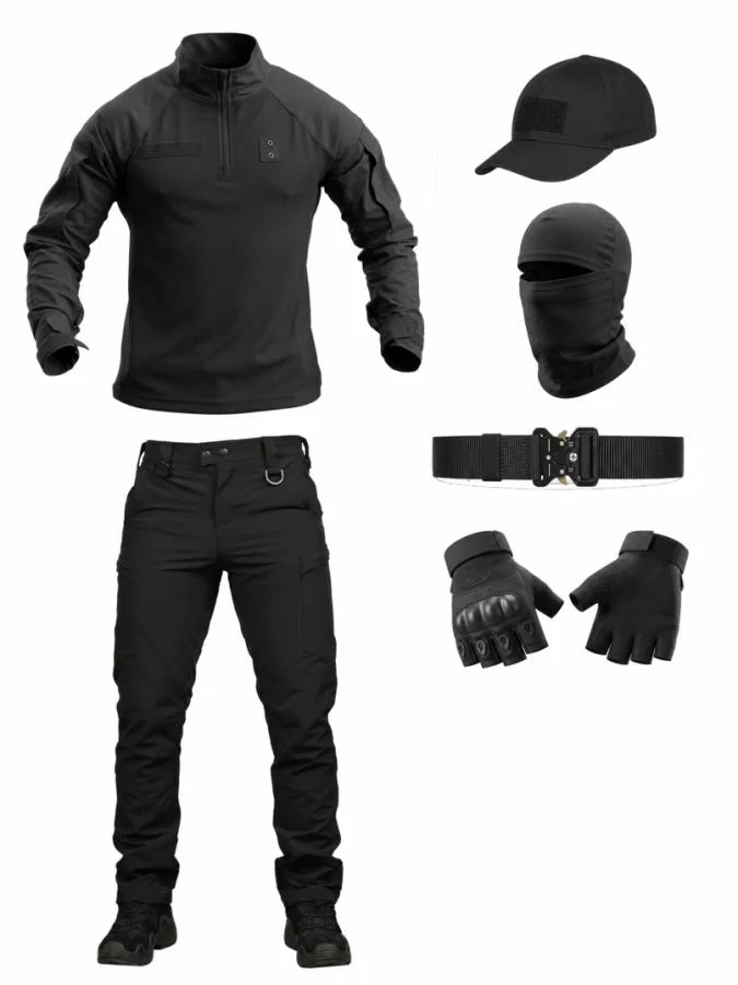 Літній тактичний костюм чорний 6в1 black ТР6919