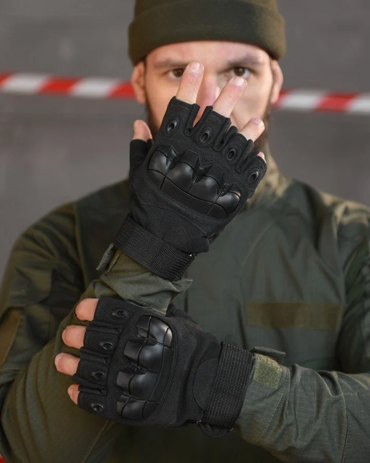 Тактичні рукавички Ручатки Безпалі Outdoor Tactics ІЗ Захистом black ВТ6009