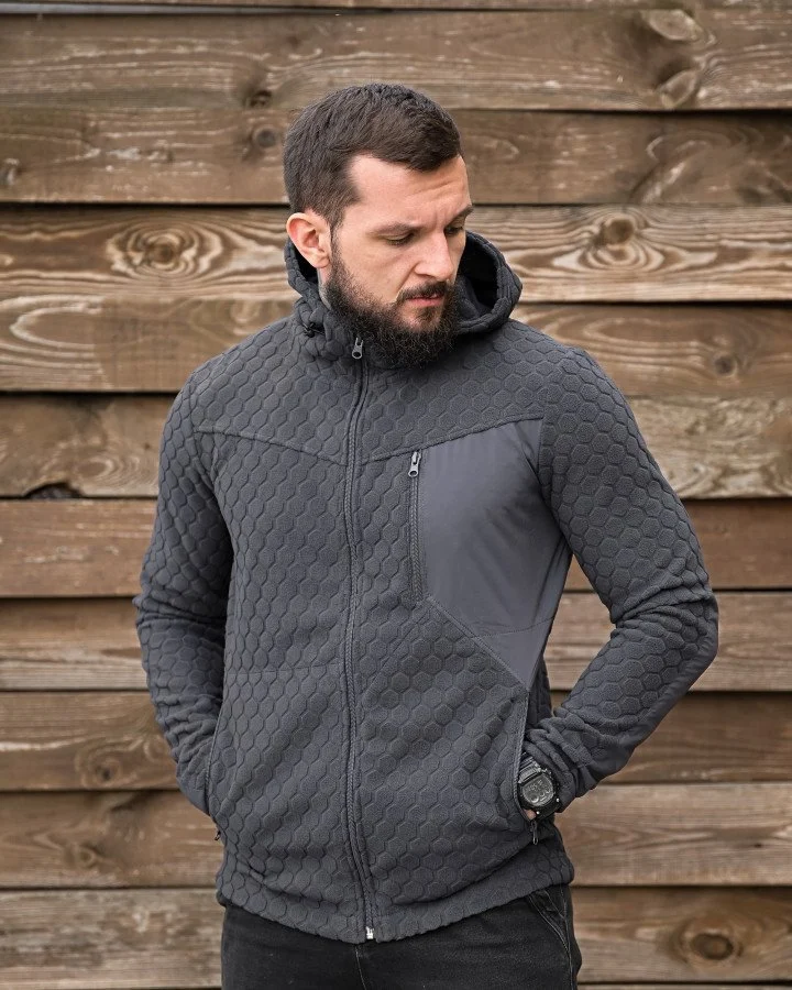 Тактична флісова кофта, сірий, панель для шевронів, KM Urban, ПП8056