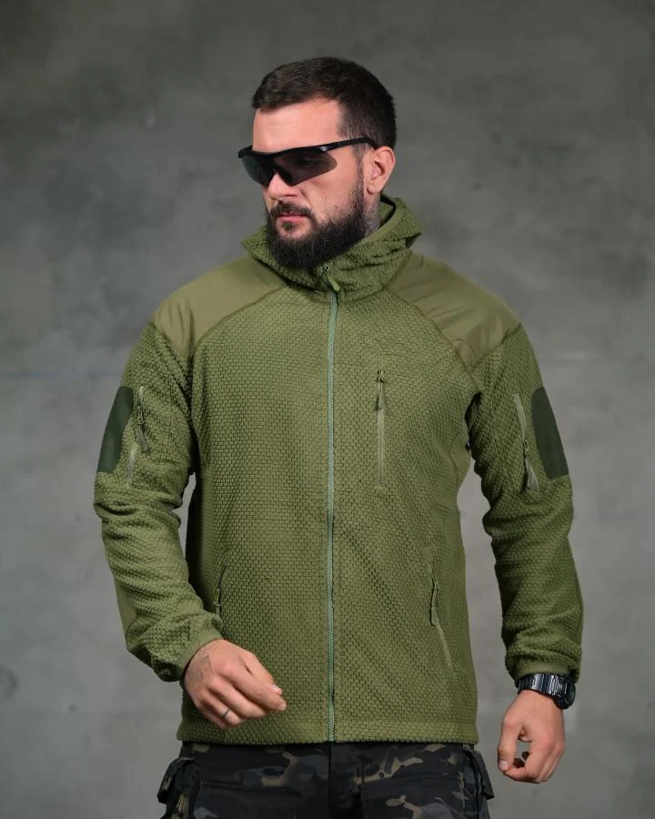 Кофта Light Grid олива с капюшоном