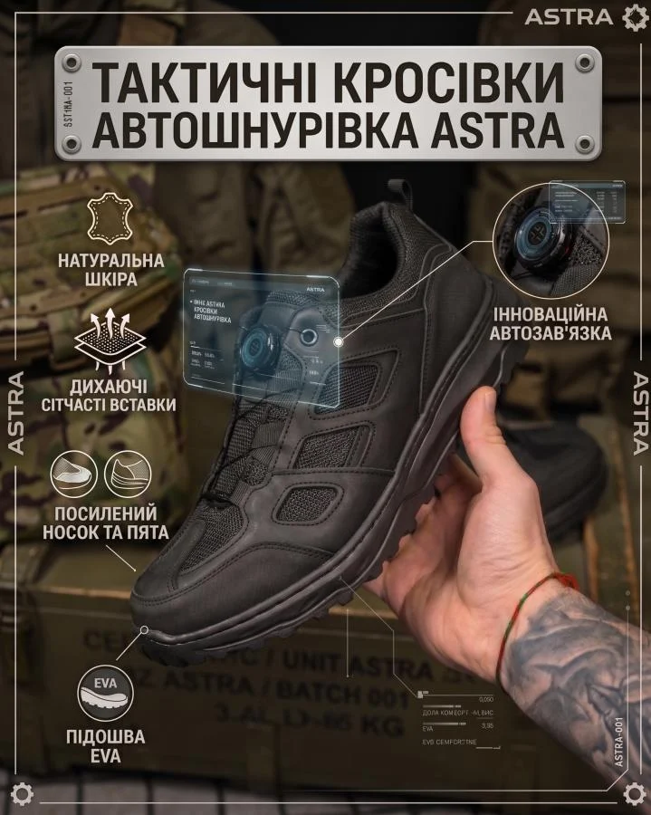 Тактические кроссовки, черные, система быстрой шнуровки, ASTRA, РН2590