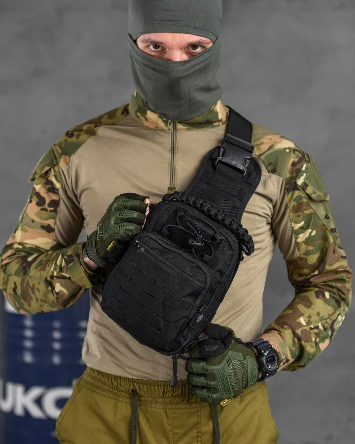 Сумка тактична нагрудна Paracord чорна, 26×16×9 см